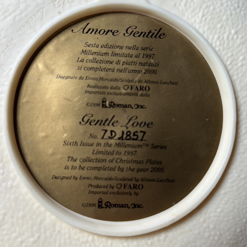 AMORE GENTILE-GENTLE LOVE-collector’s edition CHRISTMAS PLATES 1997 (breakable) - Picture 5 of 8